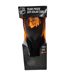Chicago Blackhawks LED SOLAR TORCH 36" TALL FLICKERING AMBER FLAME NHL OUTDOOR